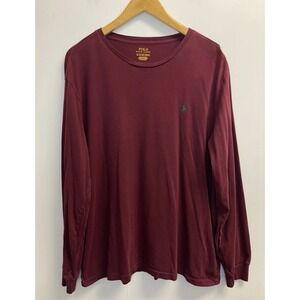 Polo Ralph Lauren Men's XL Burgundy Basic T-shirt‎ Green Pony Logo Long Sleeve
